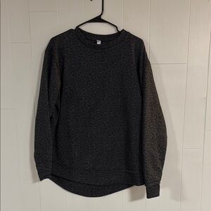 Black Leopard Crew Neck Sweater with Relaxed Fit